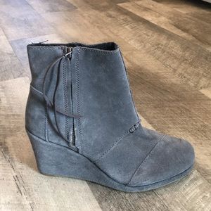 TOMS Grey Suede Wedged Bootie
